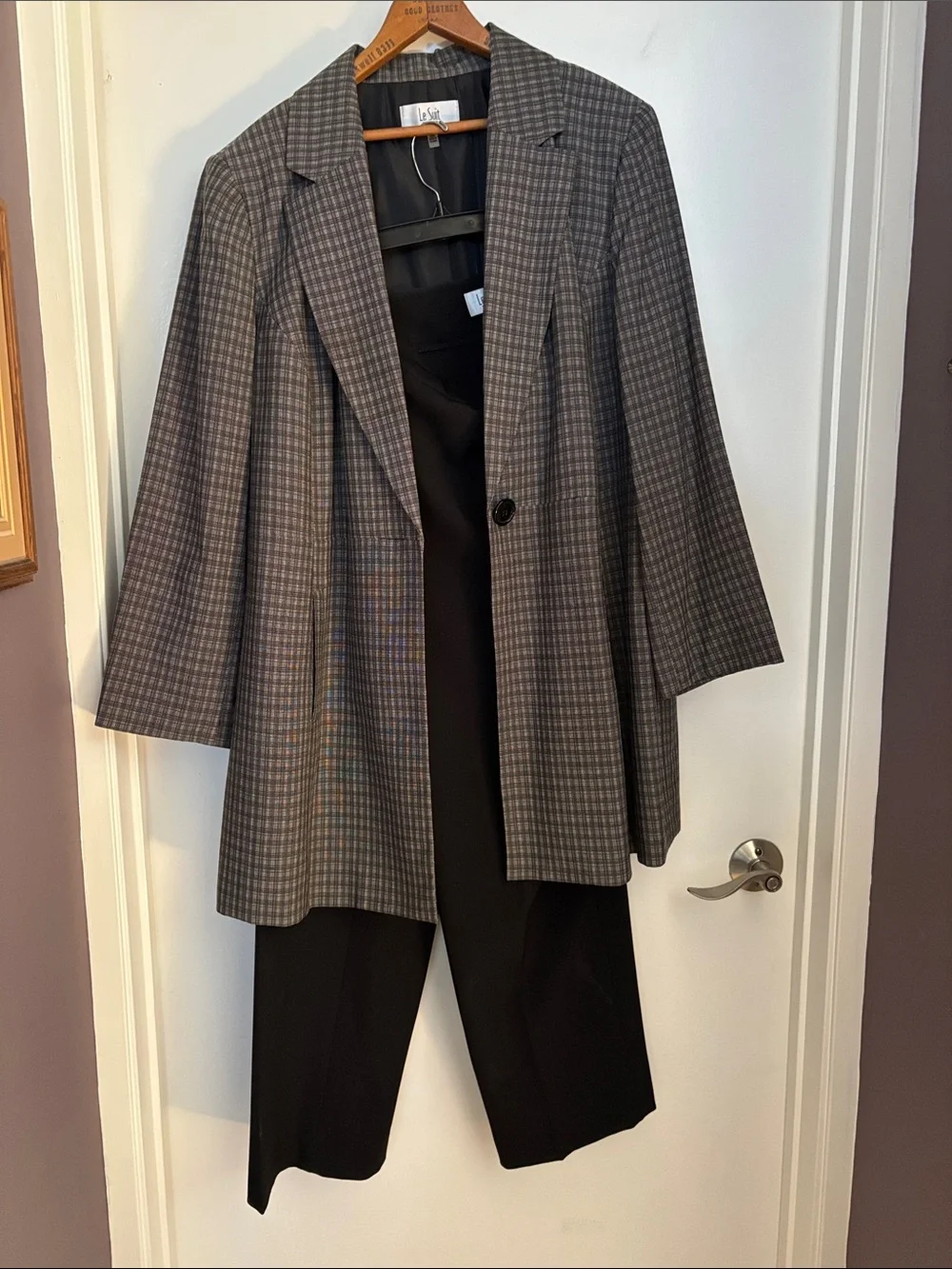 Le Suit Gray Glen Plaid Women's Blazer Suit - Picture 1 of 6